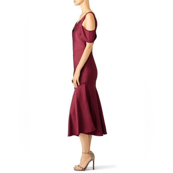 Prabal Gurung Midi Merlot Dress Hammered Purple Wine Draped Shoulder Size 0 - Picture 9 of 15